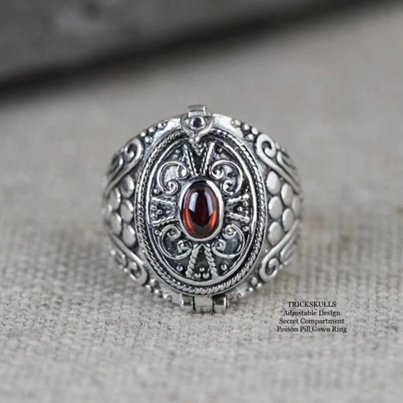 Secret Compartment Poison Pill Gawu Retro Ring Adjustable Open Rings New Vintage - Picture 6 of 8